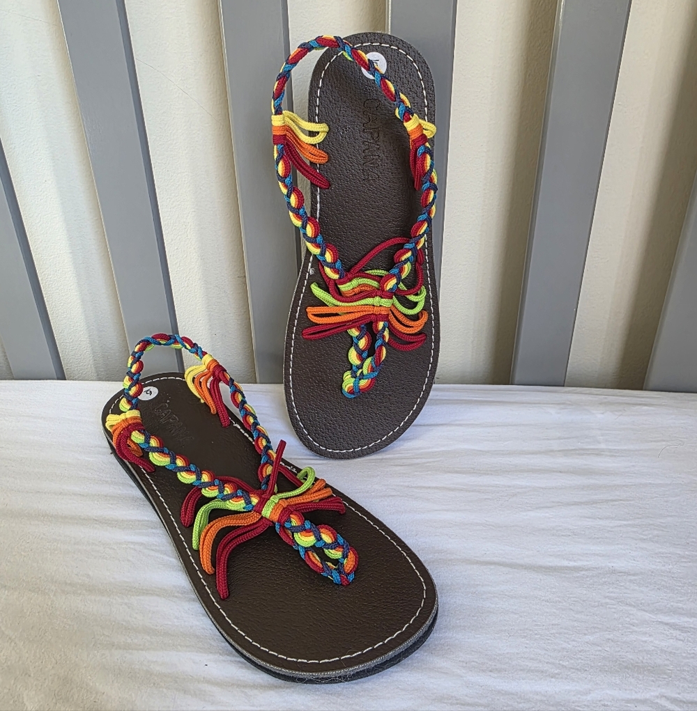 Capana Festive Wavy Rope Braided Women's Sandals In Classic Rainbow Size 6